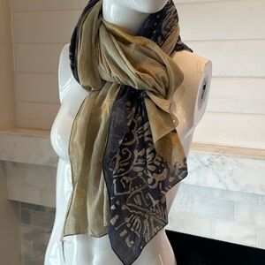 Tan & Navy Floral Lighweight Scarf Wrap Halter Top or Sarong